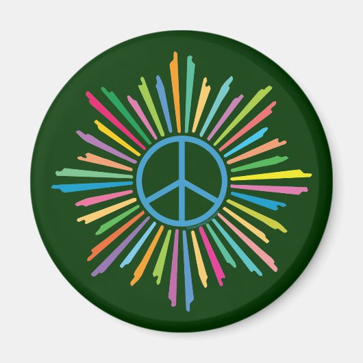 Colorful Rays Surround Peace Sign Magneet (Voorkant)