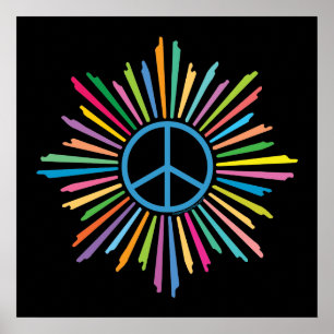 Colorful Rays Surround Peace Sign Poster
