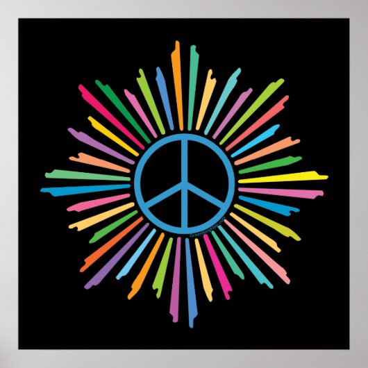 Colorful Rays Surround Peace Sign Poster (Voorkant)