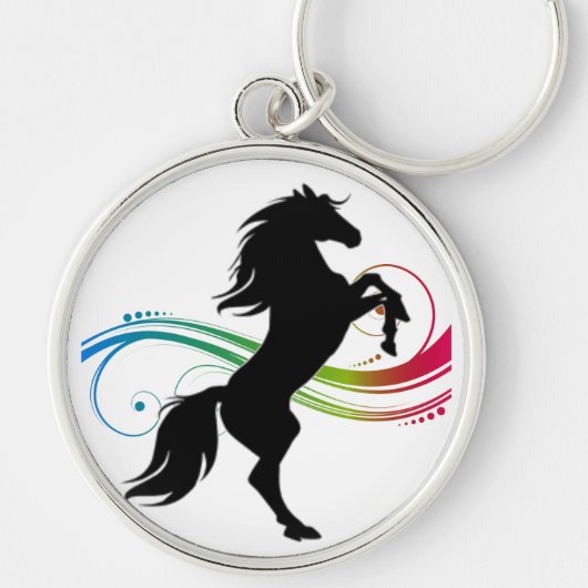 Colorful Rearing Black Horse Button Sleutelhanger (Voorkant)