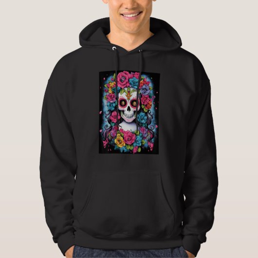Colorful Rebellion Vibrant Skull and Flowers Graph Hoodie (Voorkant)