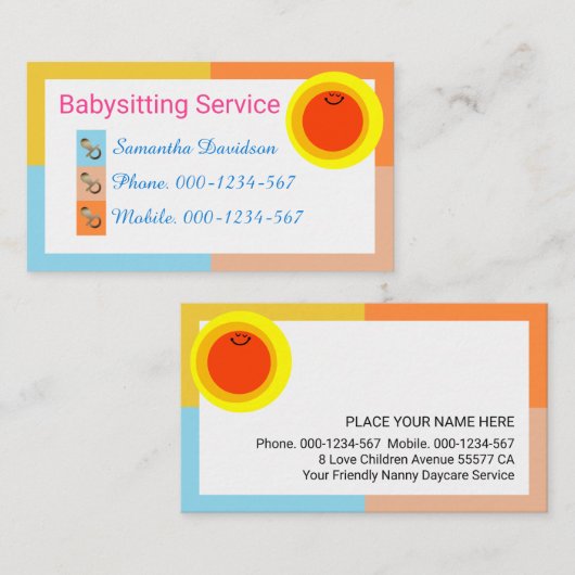 Colorful Rectangle Frame Smiling Sun Visitekaartje (Voorkant / Achterkant)