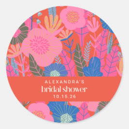 Colorful Red Boho Floral Custom Vrijgezellenfeest Ronde Sticker