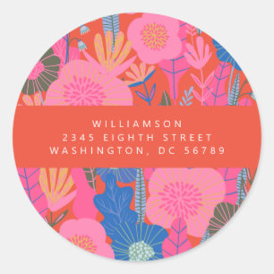 Colorful Red Boho Floral Return Address Ronde Sticker