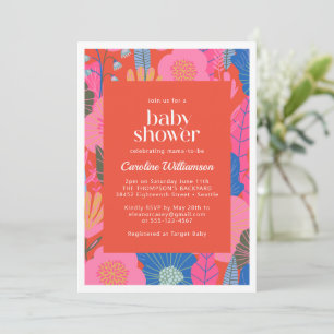 Colorful Red Boho Floral Stylish Baby shower Kaart