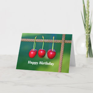 Colorful Red Cherries Foto Birthday Kaart