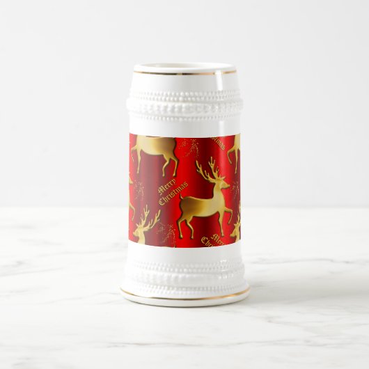 Colorful Red en Gold Reindekerst Bierpul (Center)