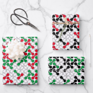Colorful Red Green Black Geometric Patroon Inpakpapier Vel