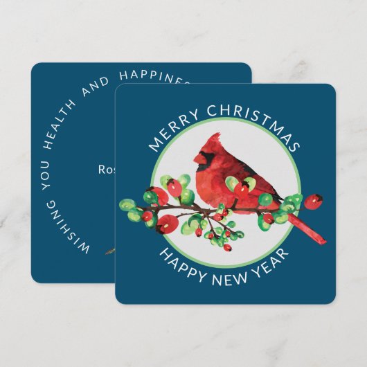 Colorful Red Kerstmis Cardinaal Square Holiday Feestdagenkaart (Voorkant / Achterkant)