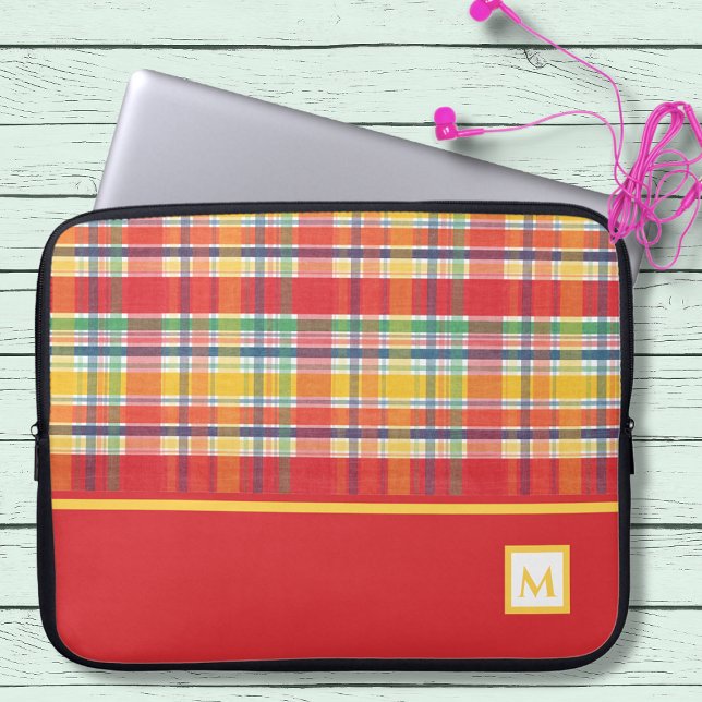 Colorful Red Madras Pset Monogram Laptop Sleeve (Creator heeft geüpload)