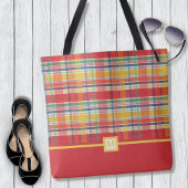 Colorful Red Madras Pset Monogram Tote Bag
