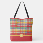 Colorful Red Madras Pset Monogram Tote Bag (Achterkant)