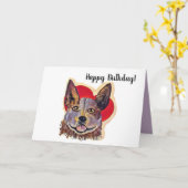 Colorful Red Merle PopArt Cattle Dog Love Heart Kaart (Gele Bloem)