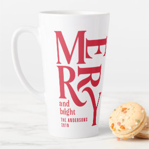 Colorful red merry chritsmas gift latte mok