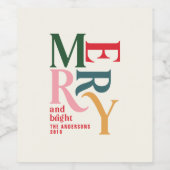 Colorful red  merry chritsmas gift wijn etiket (Enkel label)