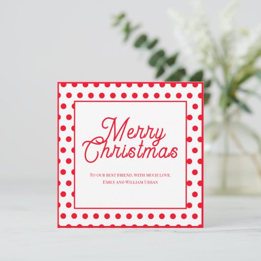 Colorful Red Polka Dots Merry Christmas Card (Staand voorkant)