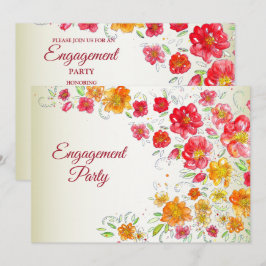 Colorful Red Yellow Pink Floral Engagement Party Kaart