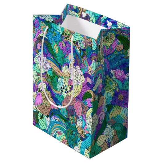 Colorful Reto Flowers Collage Medium Cadeauzakje (Achterkant Gekanteld)