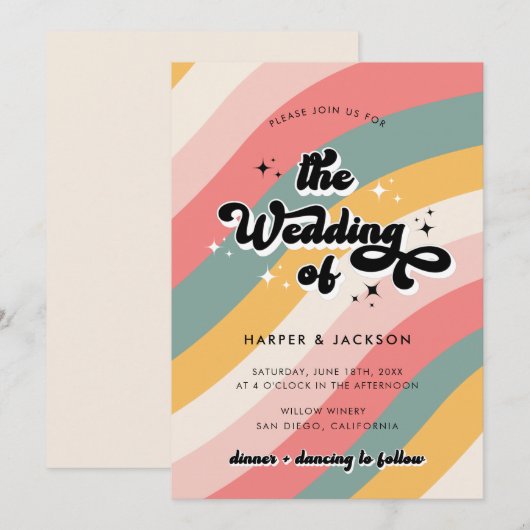 Colorful Retro 70s bruiloft Kaart (Voorkant / Achterkant)