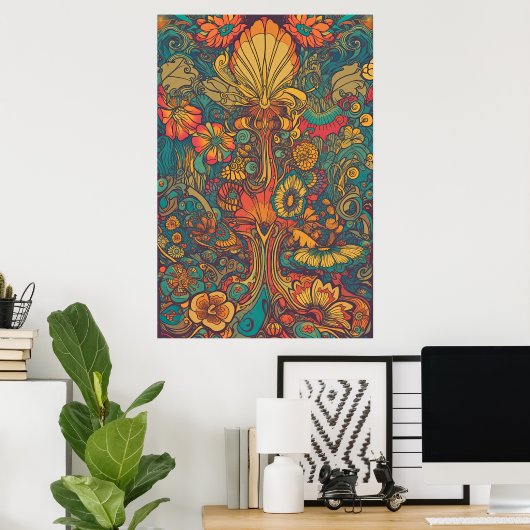 Colorful Retro 70s Psychedelic AI Art Poster (Thuiskantoor)