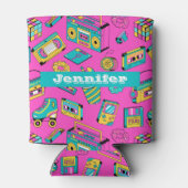 Colorful Retro 80s Girly Neon Pink Patroonnaam Blikjeskoeler (Achterkant)