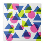 Colorful Retro 90s Neon Geometric Shapes Tegeltje<br><div class="desc">Fun retro 1990 inspireerde neon geometrische vorm grafisch ontwerp in helder geel, blauw en roze.</div>
