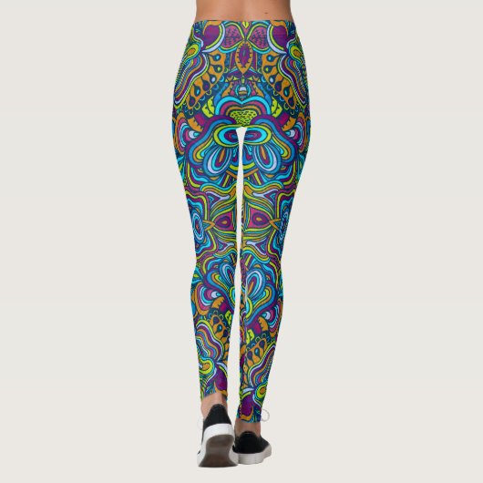 Colorful Retro Abstracte Swirls Leggings (Achterkant)