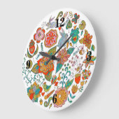 Colorful Retro Birds Flowers & Bunny Rabbit Grote Klok (Hoek)