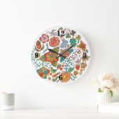 Colorful Retro Birds Flowers & Bunny Rabbit Grote Klok (Huis)