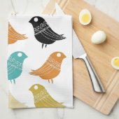Colorful Retro Birds Mid Century Modern Hand Towel Theedoek (Quarter Fold)