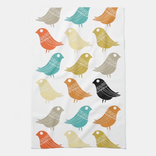 Colorful Retro Birds Mid Century Modern Hand Towel Theedoek (Verticaal)
