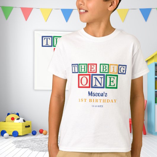 Colorful Retro Block Design First Birthday T-shirt