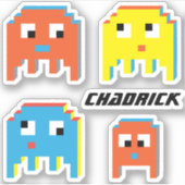 Colorful retro block style gaming aliens en name sticker (Voorkant)