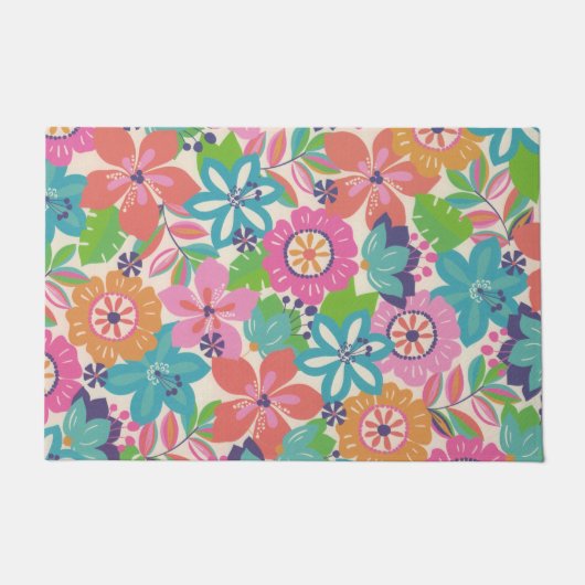Colorful Retro Boho Girly Flower Hippie Deurmat (Voorkant)