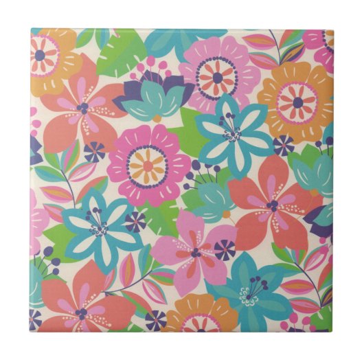 Colorful Retro Boho Girly Flower Hippie Tegeltje (Voorkant)