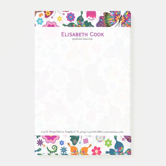 Colorful Retro Butterflies & Flowers Patroon Post-it® Notes (Voorkant)
