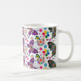Colorful Retro Butterfly's and Flowers Pattern Koffiemok