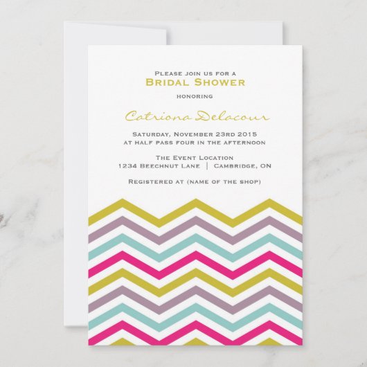 Colorful Retro Chevron Bridal Shower Invitation Kaart (Voorkant)