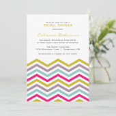 Colorful Retro Chevron Bridal Shower Invitation Kaart (Staand voorkant)