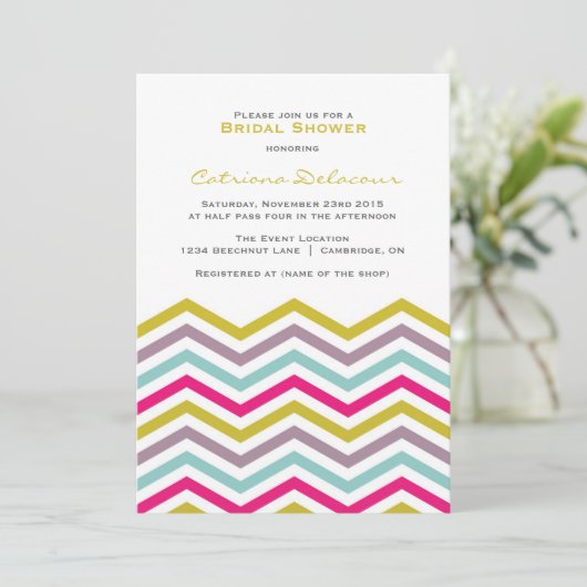 Colorful Retro Chevron Bridal Shower Invitation Kaart (Staand voorkant)