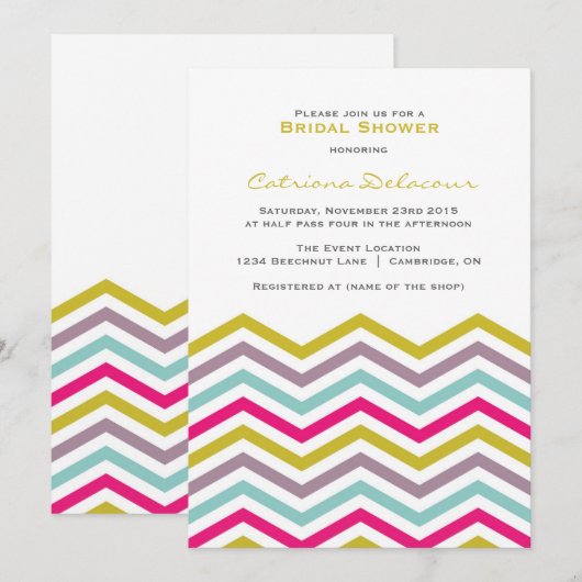 Colorful Retro Chevron Bridal Shower Invitation Kaart (Voorkant / Achterkant)