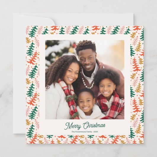 Colorful Retro Christmas Tree Photo Card Feestdagenkaart (Voorkant)