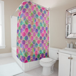 Colorful Retro Circle Pattern with Golden Details Douchegordijn