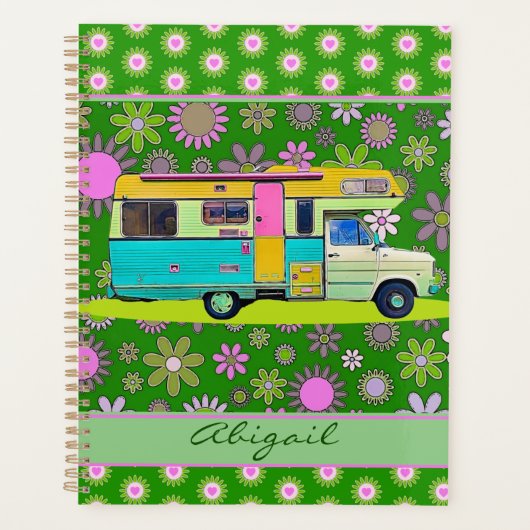 Colorful Retro Coach Camper en Fun Mod Flowers Planner (Voorkant)