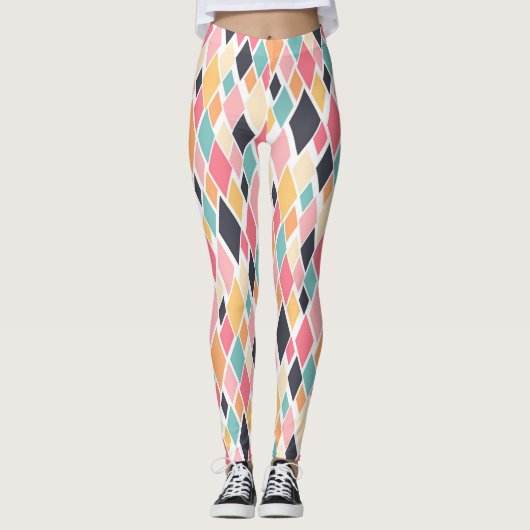 Colorful Retro Diamond Pattern Leggings (Voorkant)