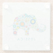 Colorful Retro Floral Elephant Illustratie Glazen Onderzetter (Achterkant)