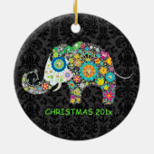 Colorful Retro Floral Elephant Illustratie Keramisch Ornament (Achterkant)