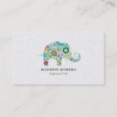 Colorful Retro Floral Elephant Illustratie Visitekaartje (Voorkant)