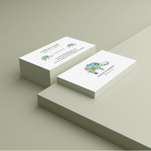 Colorful Retro Floral Elephant Illustratie Visitekaartje