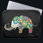 Colorful Retro Floral Elephant Laptop Sleeve<br><div class="desc">Kleurrijke retro bloemen in een vorm op een olifant tegen zwarte damasachtergrond. . diamanttextuur en versierd met diamantdeksels (afbeelding zonder echte diamanten). Beschikbaar op andere producten.</div>